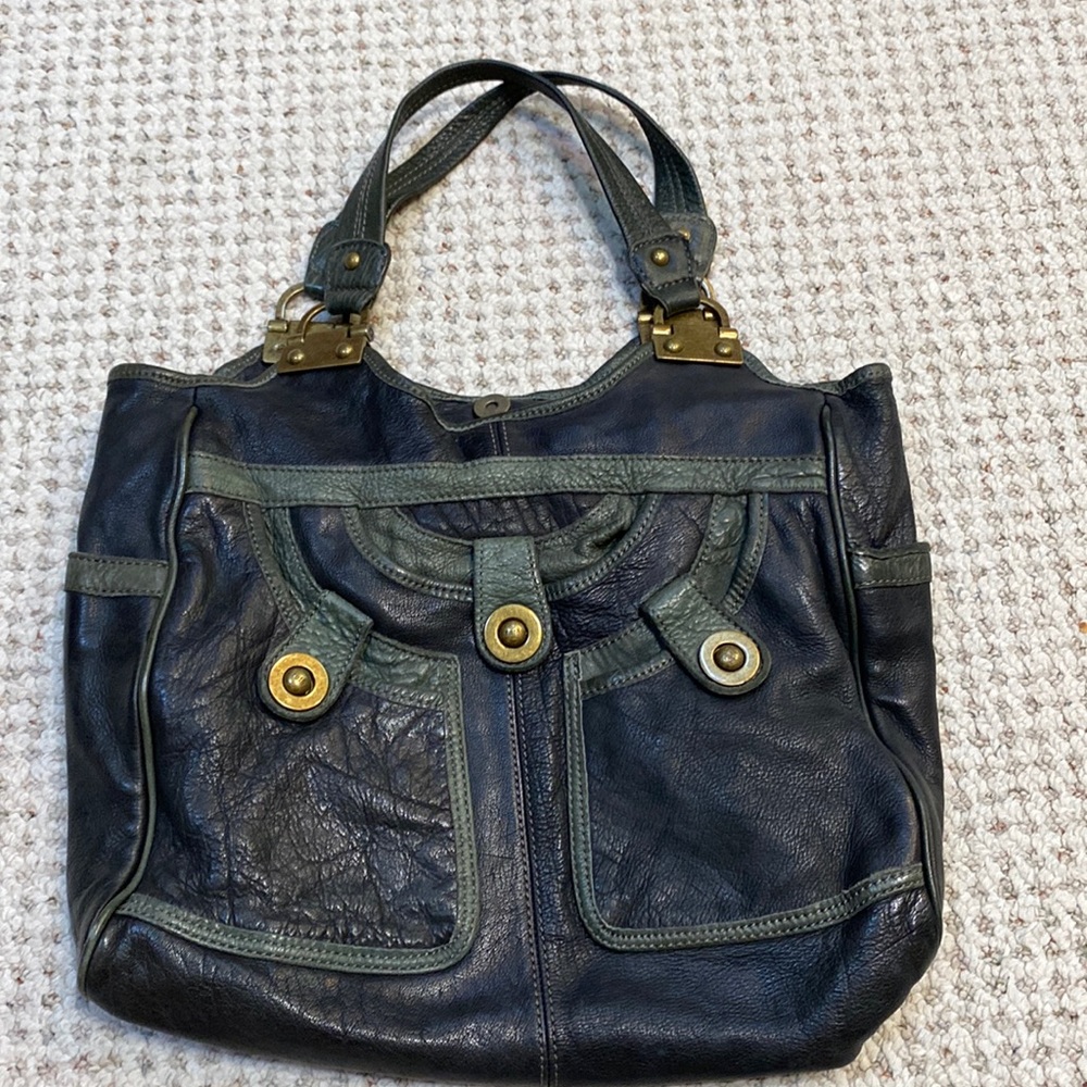Vintage RAFE Leather Handbag in Dark Grey/Grey Trim